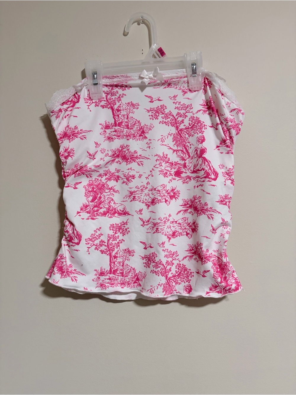 SHEIN White Top with Pink Print and Lace